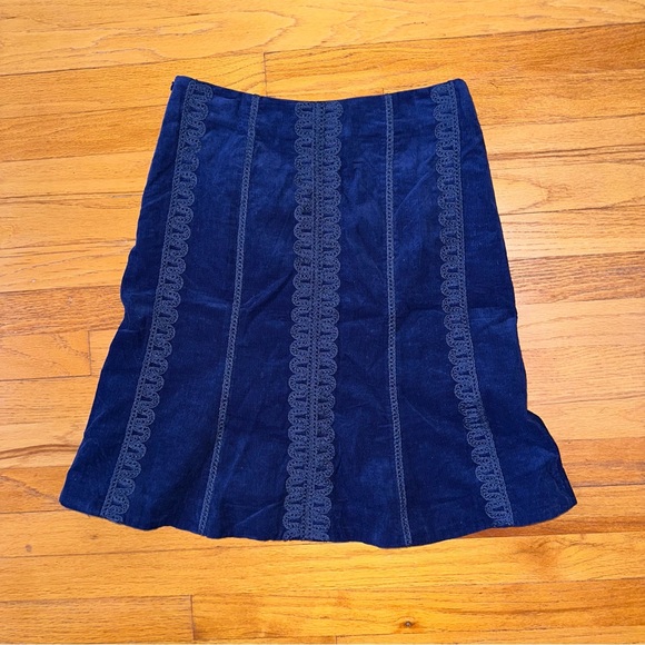 Boden Women's Corduroy Lace Embroidered A Line Mini Skirt Blue 8 Boho Crochet - Picture 5 of 7